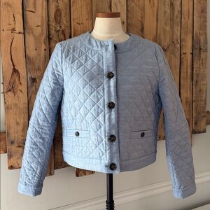 Ann Taylor‎ Women’s Quilted Cropped Jacket 10 Button Front Coastal Grandma Blue